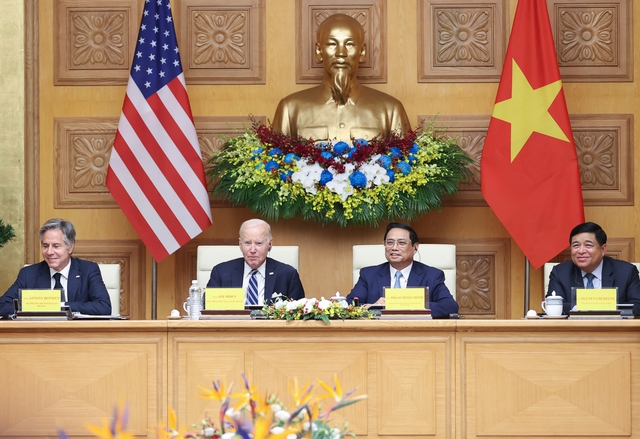Thủ tướng Phạm Minh Ch&iacute;nh v&agrave; Tổng thống Hoa Kỳ Joe Biden tham dự "Hội nghị cấp cao Việt Nam - Hoa Kỳ về đầu tư v&agrave; đổi mới s&aacute;ng tạo" - Ảnh: VGP/Nhật Bắc