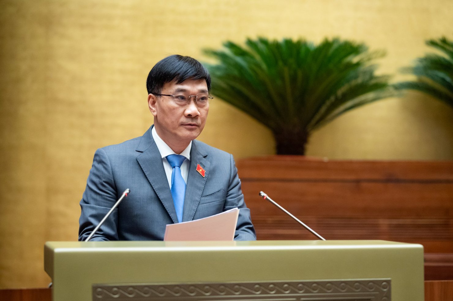 Chủ nhiệm Ủy ban Kinh tế Vũ Hồng Thanh tr&igrave;nh b&agrave;y B&aacute;o c&aacute;o thẩm tra trước Quốc hội.