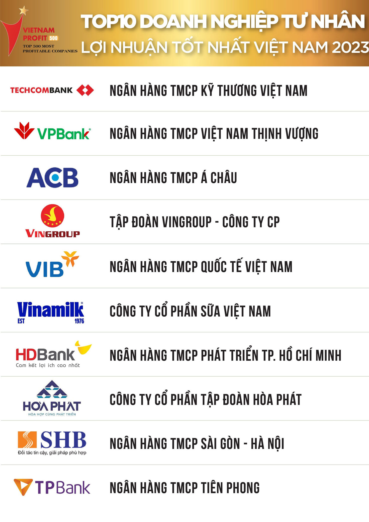 Bảng xếp hạng Top 10 doanh nghiệp tư nh&acirc;n lợi nhuận tốt nhất Việt Nam năm 2023&nbsp;