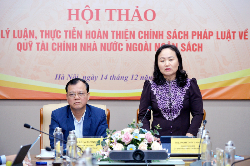 Ph&oacute; Chủ nhiệm Ủy ban T&agrave;i ch&iacute;nh - Ng&acirc;n s&aacute;ch Phạm Th&uacute;y Chinh ph&aacute;t biểu tại hội thảo.