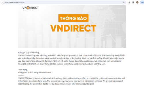 Sự cố của VNDirect vẫn chưa được khắc phục hoàn toàn.