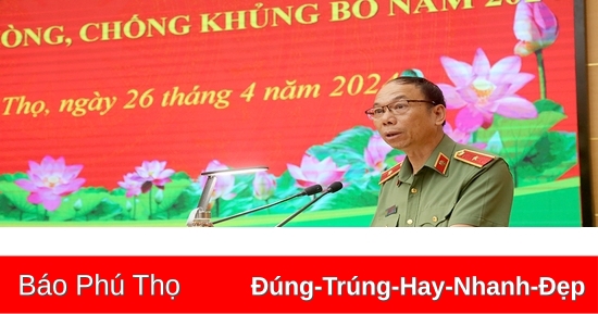 Thiếu tướng Thùng Văn Nghiểm - Phó Cục trưởng Cục An ninh nội địa, Bộ Công an, Ủy viên cơ quan Thường trực Ban Chỉ đạo PCKB Quốc gia phát biểu tại hội nghị.