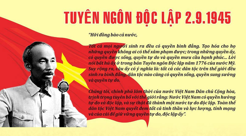 Nền độc lập, tự do Việt Nam được đặt nền m&oacute;ng từ Tuy&ecirc;n ng&ocirc;n Độc lập do Chủ tịch Hồ Ch&iacute; Minh tuy&ecirc;n bố trước quốc d&acirc;n.