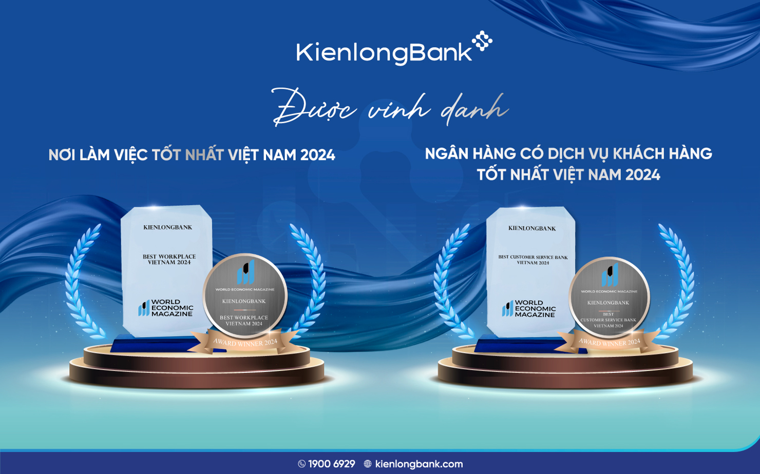 KienlongBank gi&agrave;nh c&uacute; đ&uacute;p giải thưởng cho hạng mục Nh&acirc;n sự v&agrave; Dịch vụ kh&aacute;ch h&agrave;ng. Ảnh: KLB