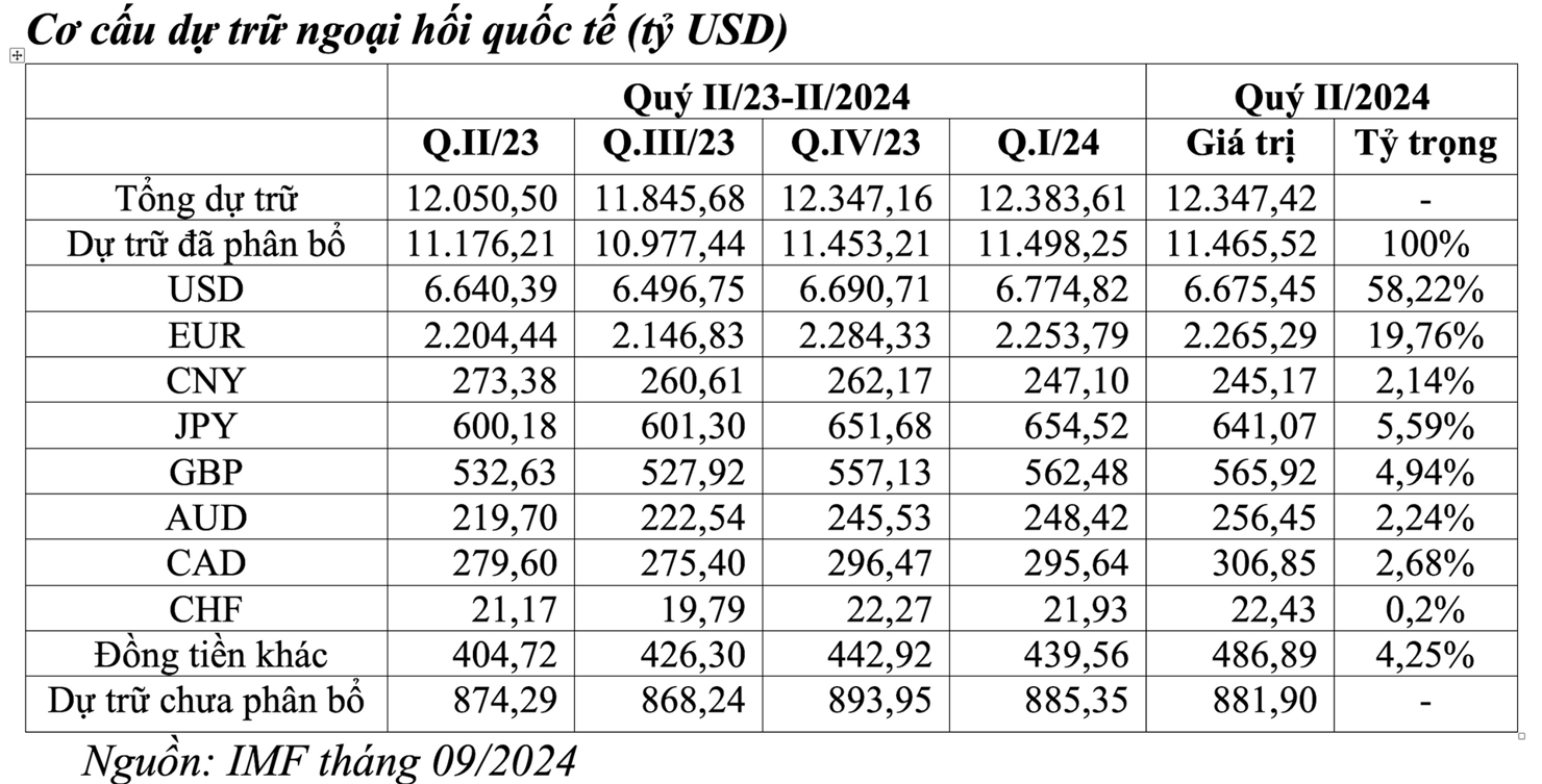 Tính đến cuối quý II/2024, tổng dự trữ ngoại hối quốc tế giảm 36 tỷ USD so với quý trước - Ảnh 1