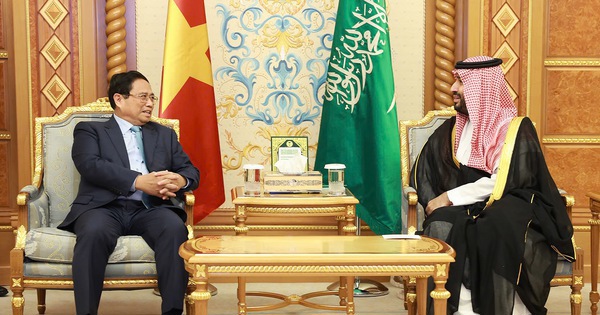 Thủ tướng Chính phủ Phạm Minh Chính hội đàm với Hoàng Thái tử, Thủ tướng Saudi Arabia Mohammed bin Salman Bin Abdulaziz Al Saud. Ảnh: VGP/Nhật Bắc