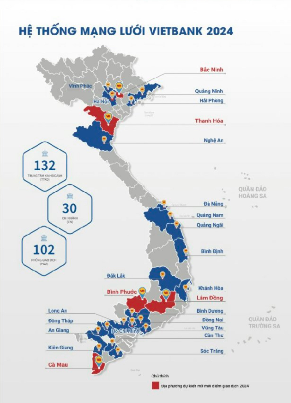 Hiện tại,Vietbank c&oacute; 124 điểm giao dịch tr&ecirc;n to&agrave;n quốc. Ảnh: VBB