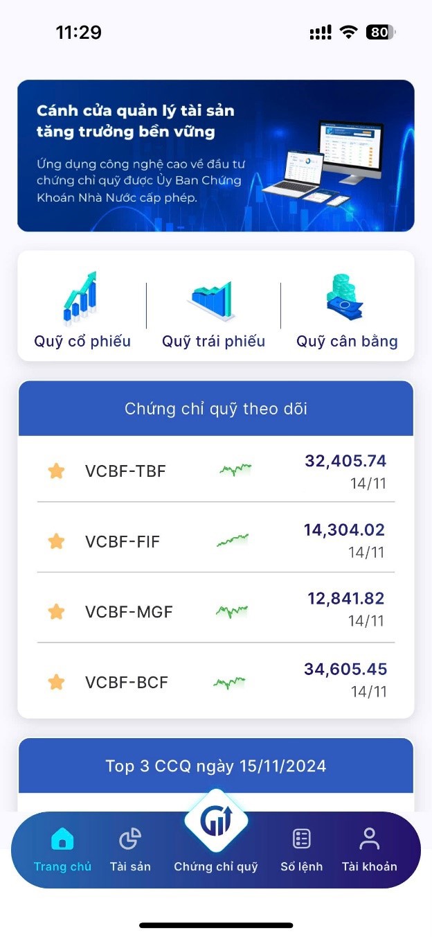 Chứng chỉ quỹ VCBF ph&acirc;n phối tr&ecirc;n nền tảng InvestingPro &nbsp;