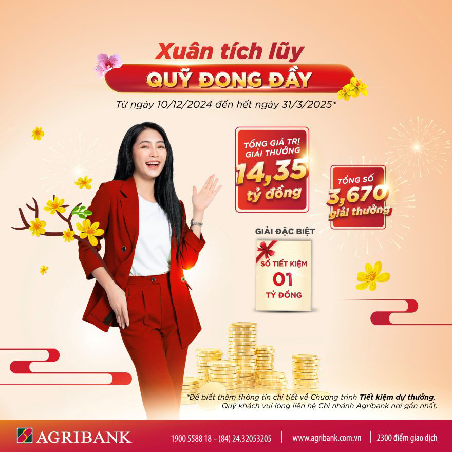 Agribank kích hoạt chương trình Tiết kiệm dự thưởng “Xuân tích lũy - Quỹ đong đầy” - Ảnh 1