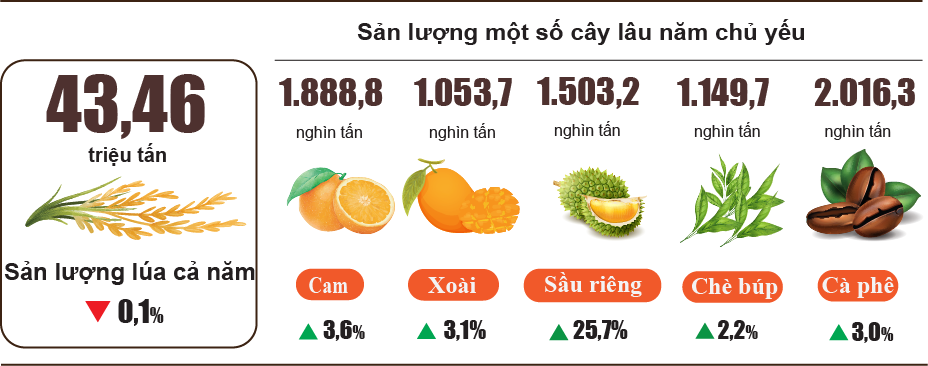 H&igrave;nh 2. Sản lượng một số c&acirc;y trồng chủ yếu năm 2024. Nguồn: GSO