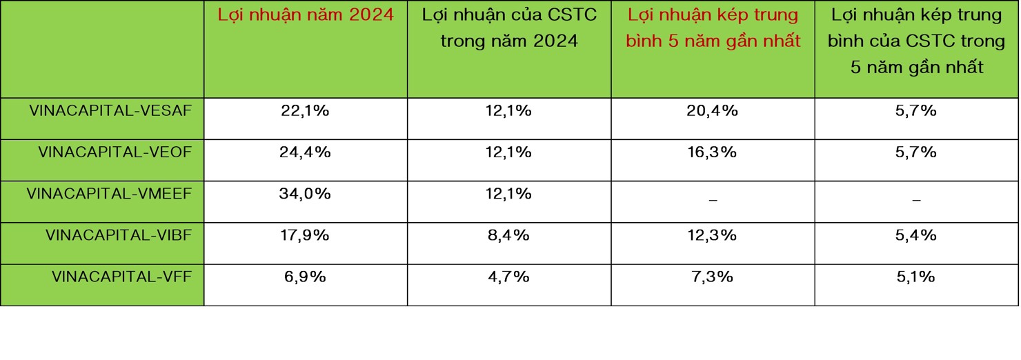 Hiệu suất đầu tư c&aacute;c quỹ củaVinaCapital.