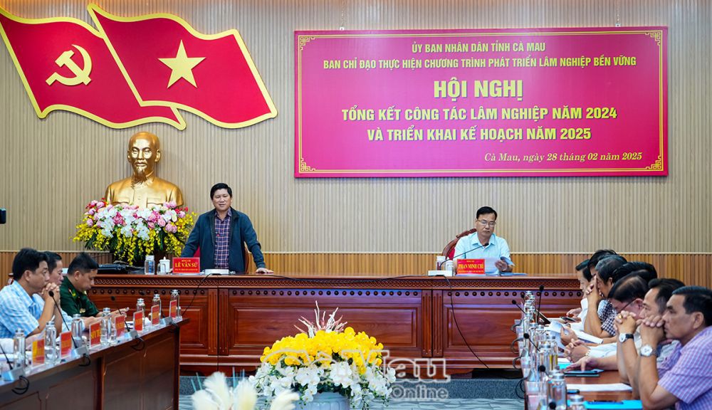 Phó chủ tịch UBND tỉnh Cà Mau Lê Văn Sử phát biểu chỉ đạo tại hội nghị. Ảnh: Nguyễn Phú