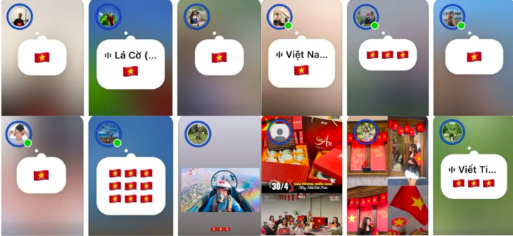 Các bạn trẻ đăng tải hình ảnh Quốc kỳ lên phần "tạo tin" khiến mạng xã hội biến thành bức tranh rực rỡ sắc đỏ. Ảnh chụp màn hình