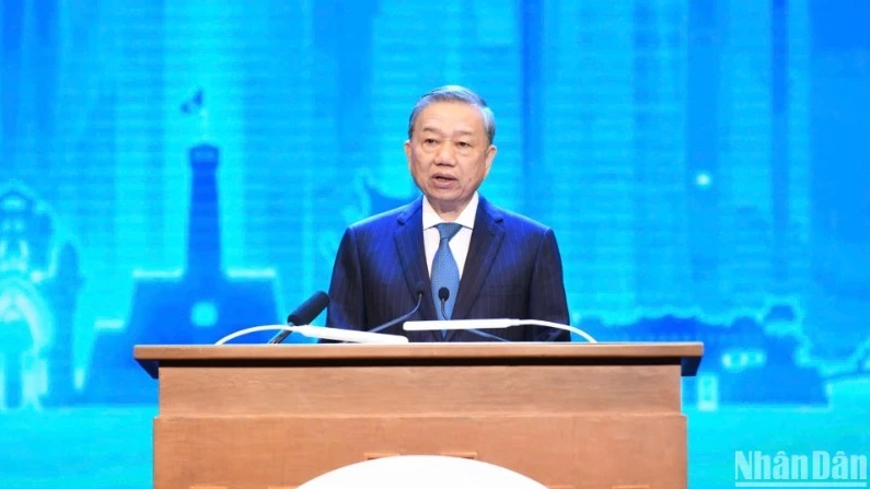 Tổng Bí thư Tô Lâm phát biểu thông điệp chính sách tại Hội nghị P4G Việt Nam 2025. (Ảnh: DUY LINH).