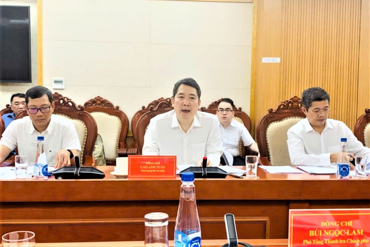 Thứ trưởng Bộ Tài chính Cao Anh Tuấn phát biểu tại buổi làm việc. Ảnh: TQ