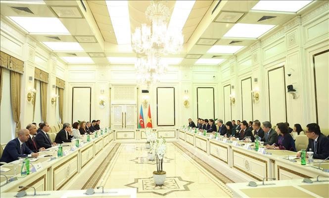 Tổng Bí thư Tô Lâm hội kiến Chủ tịch Quốc hội Azerbaijan Sahiba Gafarova. Ảnh: Thống Nhất/ TTXVN. 