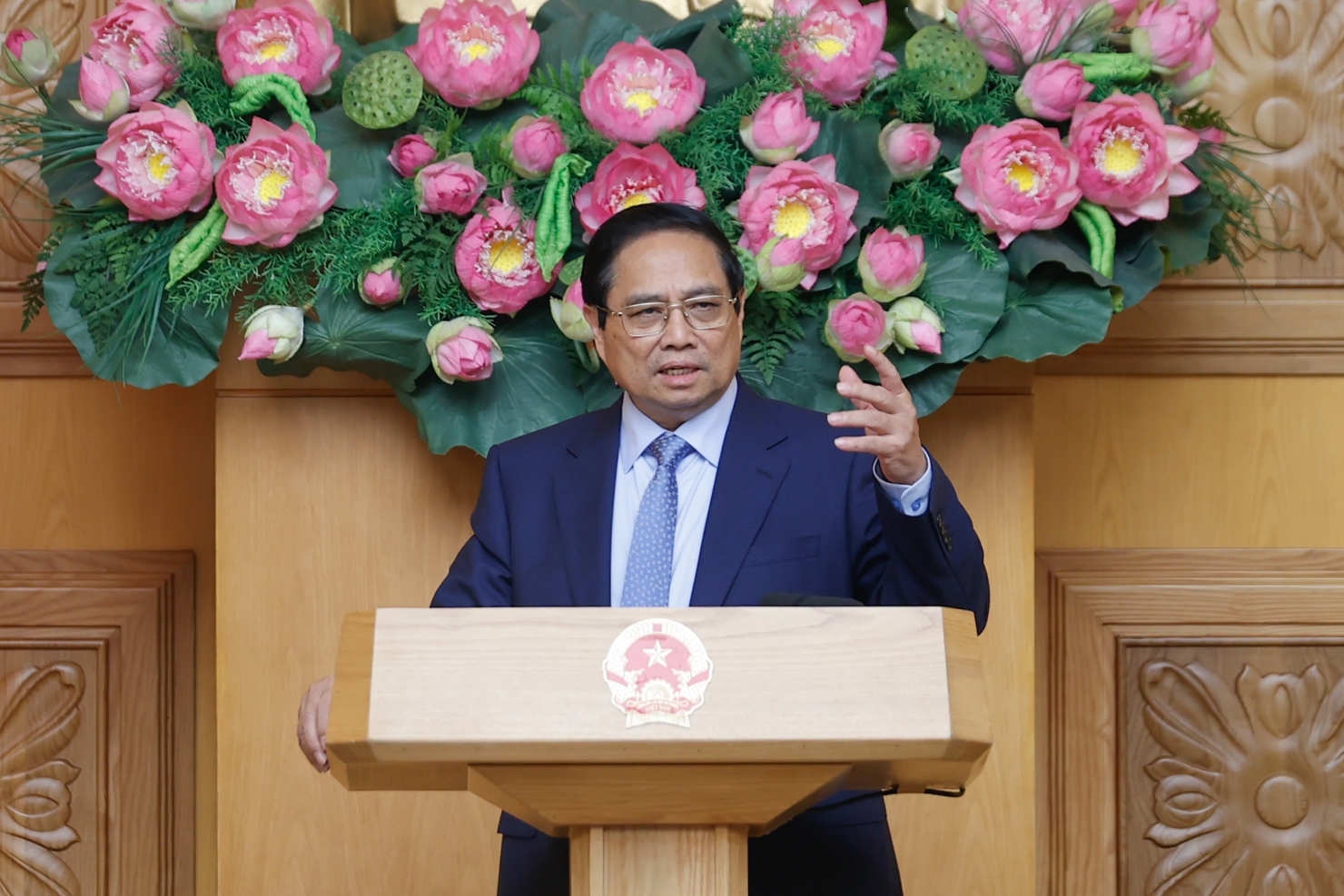 Thủ tướng khẳng định, Chính phủ Việt Nam luôn sẵn sàng đối thoại với các đối tác, doanh nghiệp, trong đó có đối tác, doanh nghiệp Hoa Kỳ trên tinh thần hiệu quả, thẳng thắn, xây dựng, bình đẳng, tôn trọng lẫn nhau, mang lại kết quả, lợi ích cho cả 2 bên - Ảnh: VGP/Nhật Bắc 