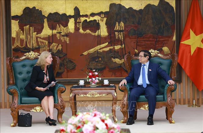 Thủ tướng Phạm Minh Chính tiếp bà Mariam J. Sherman, Giám đốc Quốc gia Ngân hàng Thế giới (WB) khu vực Việt bongdaso - tin bóng đá mới nhất, Lào, Campuchia. Ảnh: Dương Giang/TTXVN
