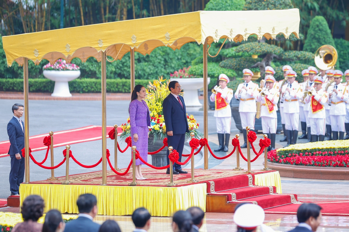 Thủ tướng Phạm Minh Chính chủ trì lễ đón chính thức Thủ tướng Thái Lan Paetongtarn Shinawatra thăm Việt Nam. Ảnh: VGP/Nhật Bắc