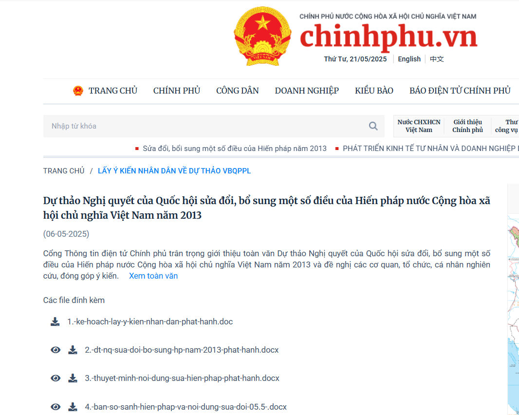 Cổng Thông tin điện tử Chính phủ triển khai lấy ý kiến nhân dân từ ngày 6/5/2025 