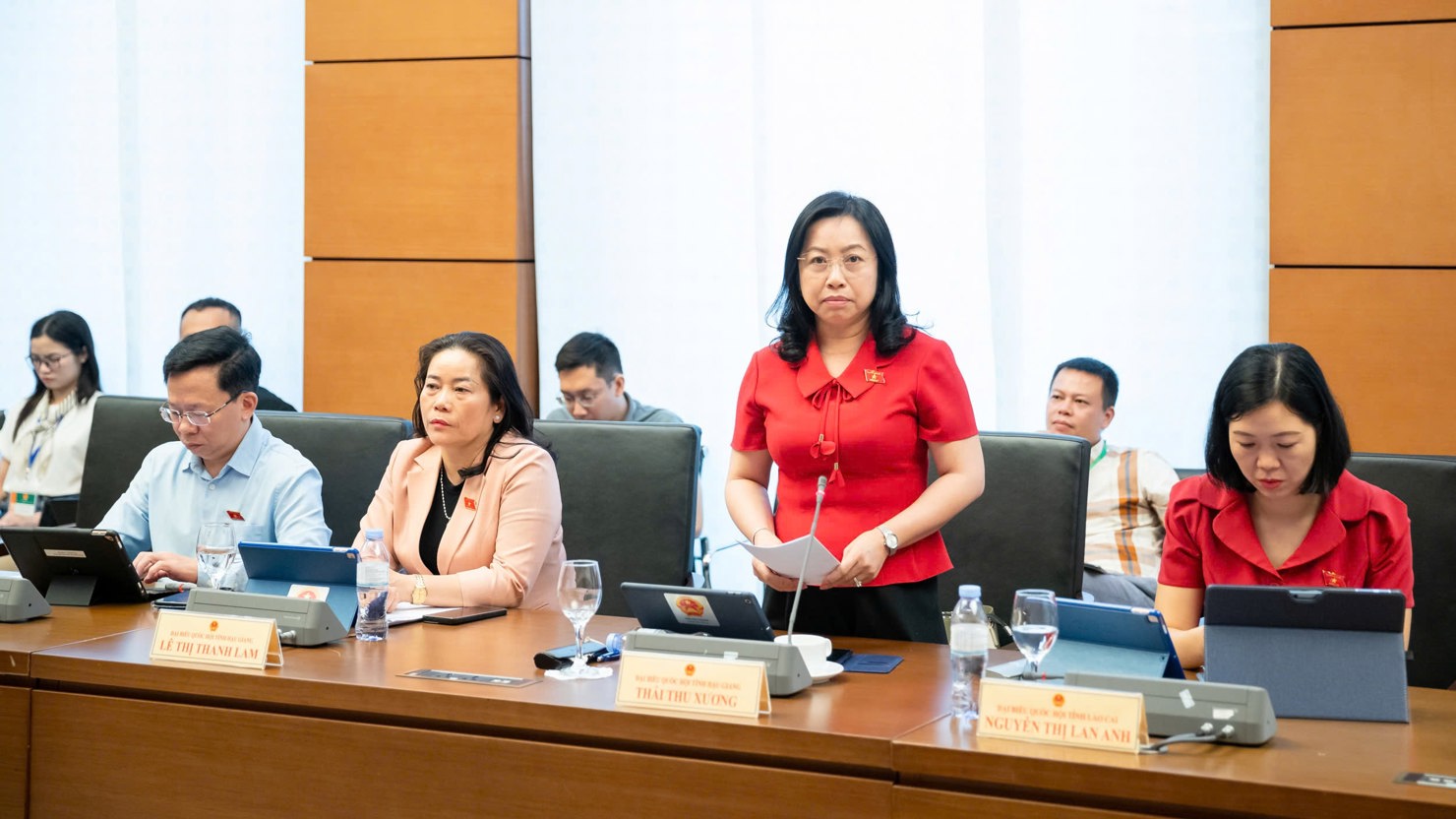 ĐBQH Thái Thu Xương (Hậu Giang) phát biểu tại phiên thảo luận tổ. Ảnh: Phạm Thắng