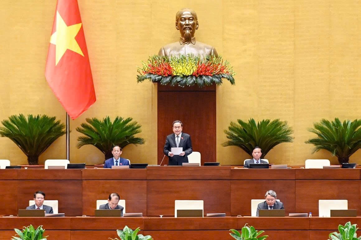 Chủ tịch Quốc hội Trần Thanh Mẫn phát biểu kết thúc đợt 1 của Kỳ họp thứ Chín. Ảnh: Hồ Long