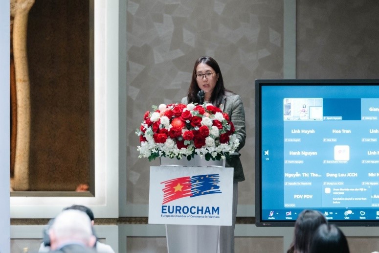 Bà Trương Ngọc Diệp – Trưởng phòng Chính sách của EuroCham chia sẻ phản hồi từ cộng đồng doanh nghiệp và những kiến nghị chính sách từ EuroCham.