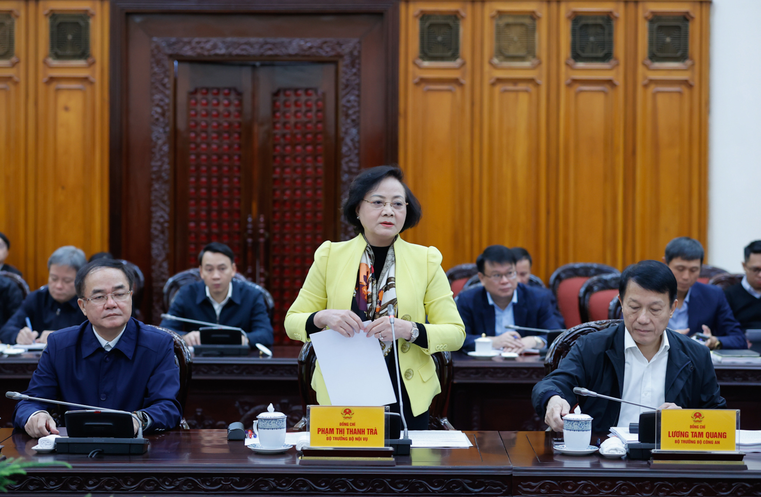 Bộ trưởng Bộ Nội vụ Phạm Thị Thanh Trà phát biểu tại phiên họp Ban chỉ đạo Chính phủ về tổng kết Nghị quyết số 18-NQ/TW. Ảnh: VGP