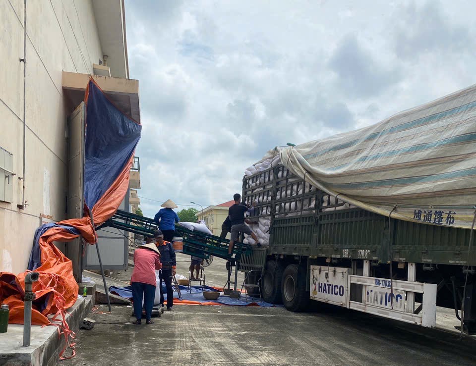 Hoạt đông nhập lương thực tại Điểm kho Dự trữ Đông Tu, Thái Bình.