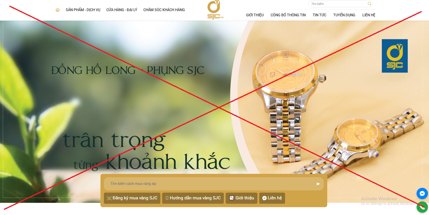 Website SJCVN.COM là website giả mạo thương hiệu, SJC không thực hiện bất kỳ giao dịch nào qua không gian mạng. Nguồn: SJC