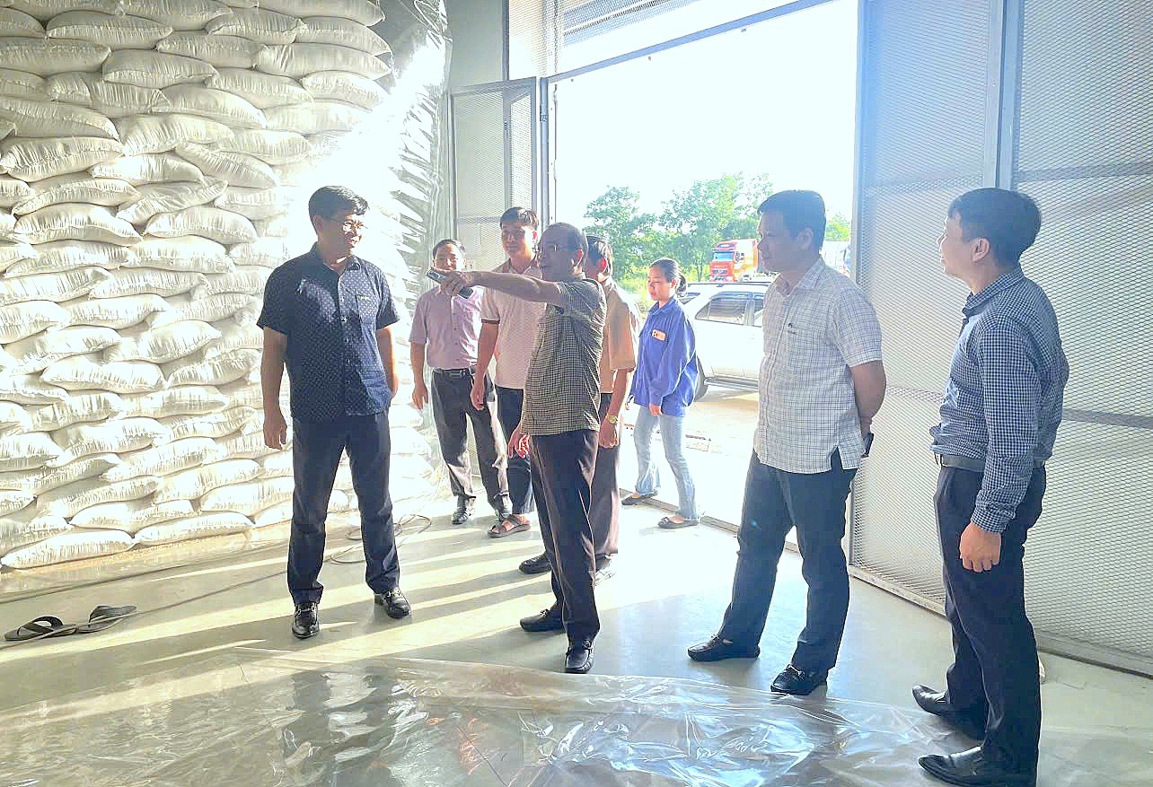 Phó Cục trưởng Phạm Vũ Anh chỉ đạo công tác sắp xếp, bố trí các lô gạo tại điểm kho dự trữ Bến Cát để thực hiện công tác nhập, bảo quản hàng dự trữ quốc gia.