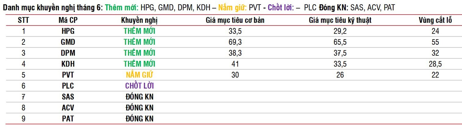 Danh mục khuyến nghị tháng 6/2025 của SSI Research.