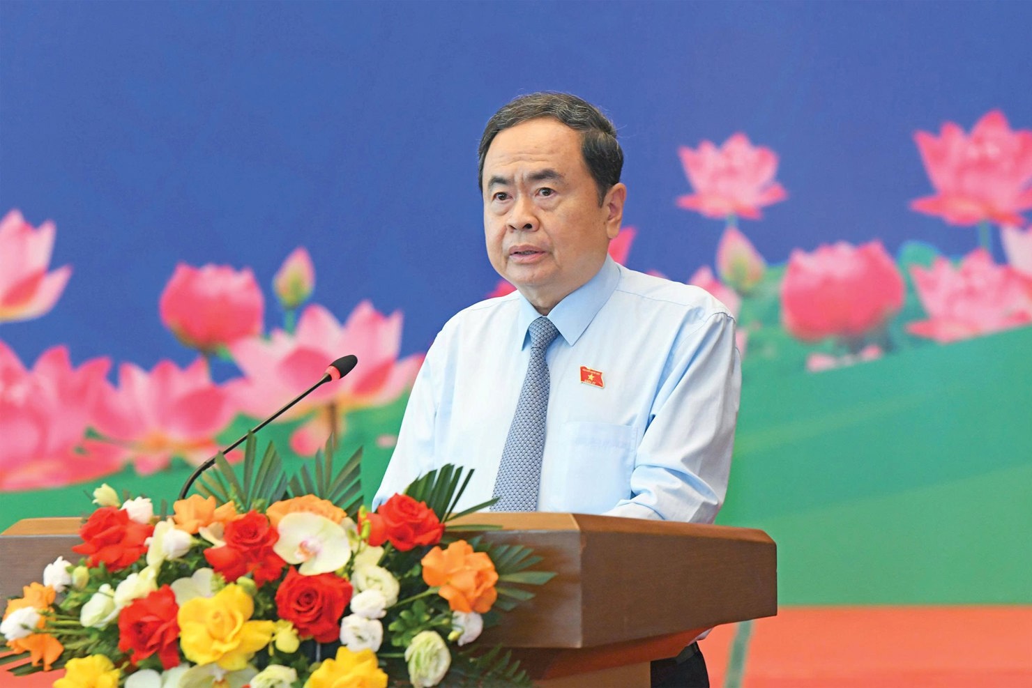Chủ tịch Quốc hội Trần Thanh Mẫn phát biểu tại cuộc gặp mặt. Ảnh: Lâm Hiển
