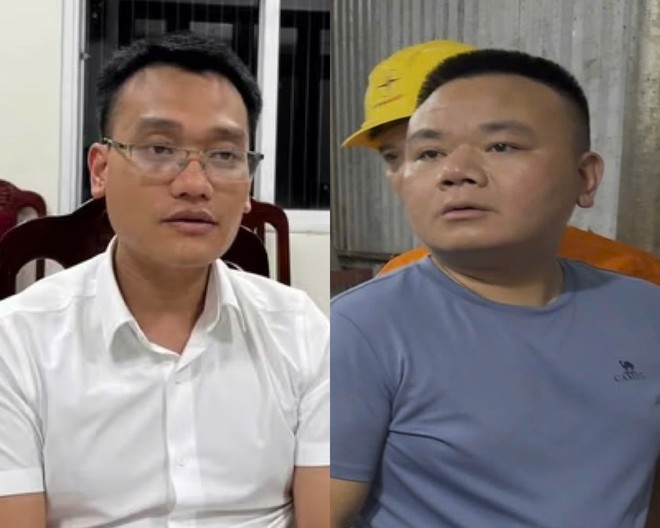 Đối tượng Phạm Đình Tuấn (áo trắng) và Phạm Đình Dũng (áo xanh). Ảnh: Công an Hà Nội.