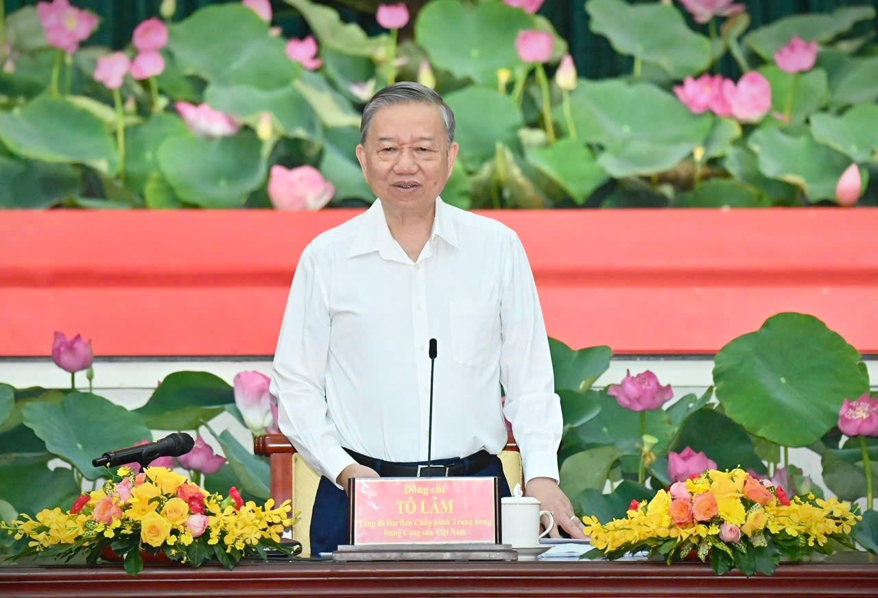 Tổng Bí thư Tô Lâm phát biểu tại buổi làm việc. Ảnh: Việt Dũng. 
