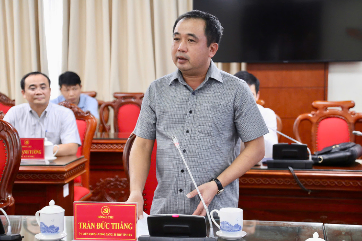 Ông Trần Đức Thắng - Ủy viên BCH Trung ương Đảng, Bí thư Tỉnh ủy Hải Dương phát biểu tại chương trình.