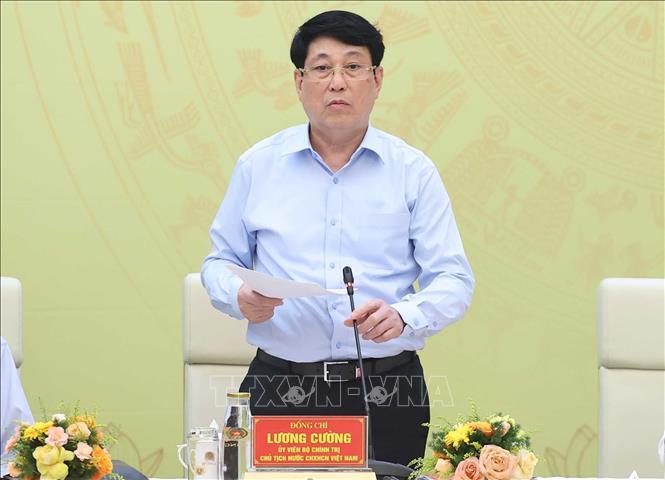 Chủ tịch nước Lương Cường phát biểu tại hội nghị - Ảnh: TTXVN .