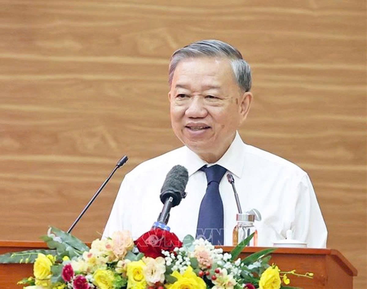 Tổng Bí thư Tô Lâm phát biểu tại cuộc làm việc. Ảnh: TTXVN. 