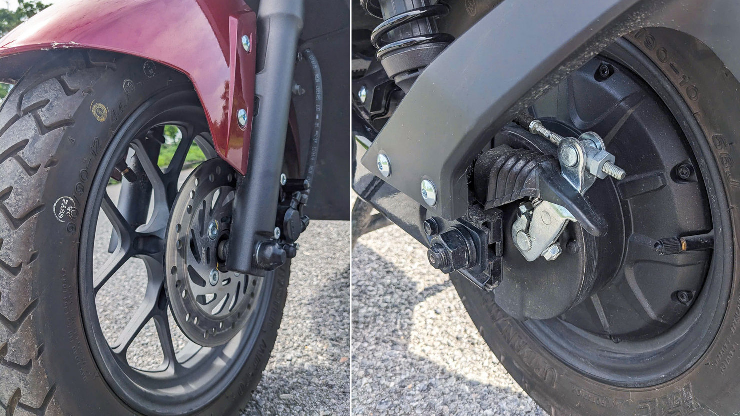 Honda Icon e: được trang bị phanh đĩa phía trước và tang trống phía sau với công nghệ phanh kết hợp CBS.