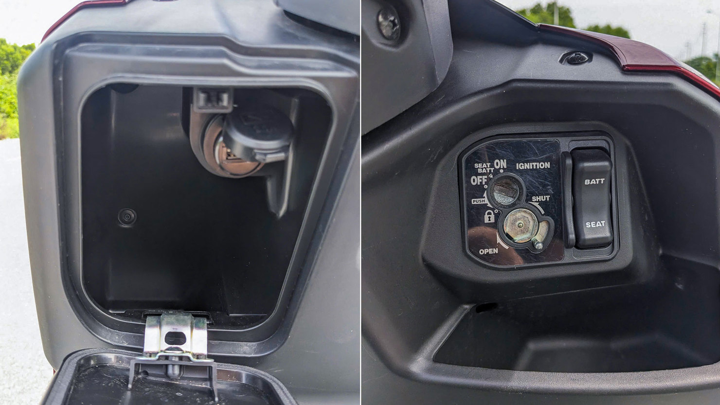 Không gian chứa đồ phía trước của Honda Icon e: và cụm khóa.