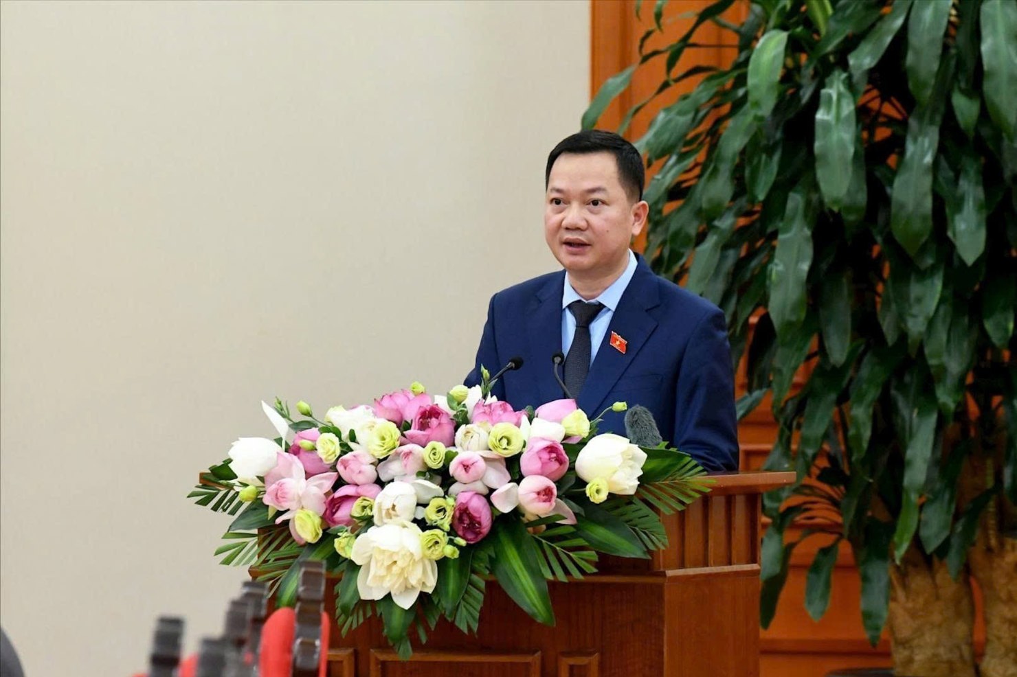 ĐBQH Trịnh Xuân An (Đồng Nai) phát biểu tại cuộc gặp mặt. Ảnh: Lâm Hiển.
