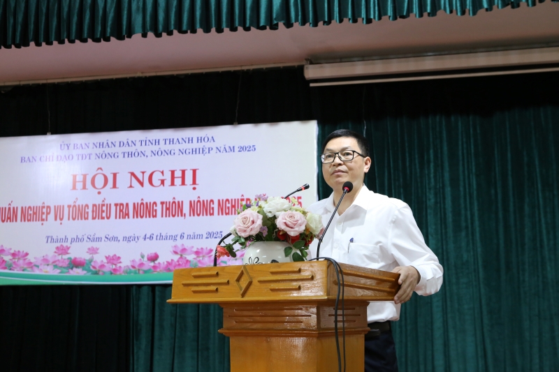 Đồng chí Thái Bá Minh, Chi cục trưởng Chi cục Thống kê tỉnh Thanh Hóa phát biểu tại hội nghị tập huấn nghiệp vụ TĐTNN2025