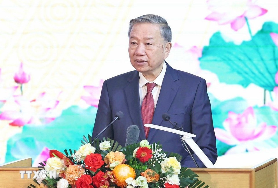 Tổng Bí thư Tô Lâm phát biểu tại Lễ kỷ niệm. Ảnh: Thống Nhất - TTXVN. 