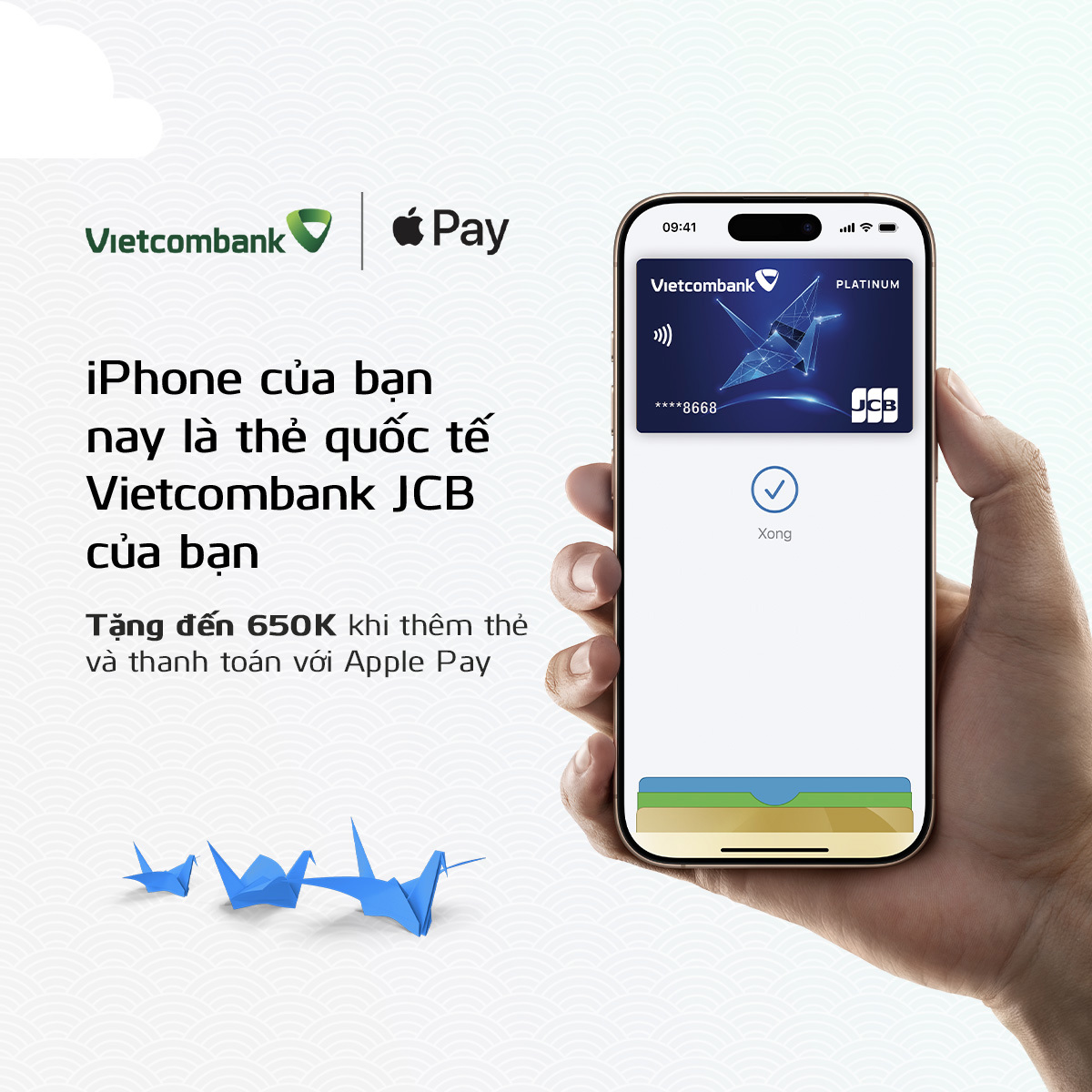 Khi sử dụng thẻ Vietcombank JCB với Apple Pay, kh&aacute;ch h&agrave;ng được hưởng nhiều ưu đ&atilde;i như ho&agrave;n tiền, giảm gi&aacute; tại nhiều nh&agrave; h&agrave;ng tr&ecirc;n to&agrave;n quốc.