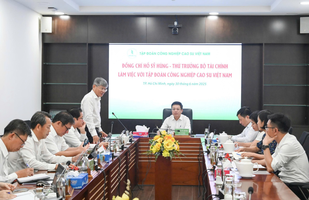 &Ocirc;ng Trần C&ocirc;ng Kha - Chủ tịch Hội đồng Quản trị VRG b&aacute;o c&aacute;o tại buổi l&agrave;m việc.