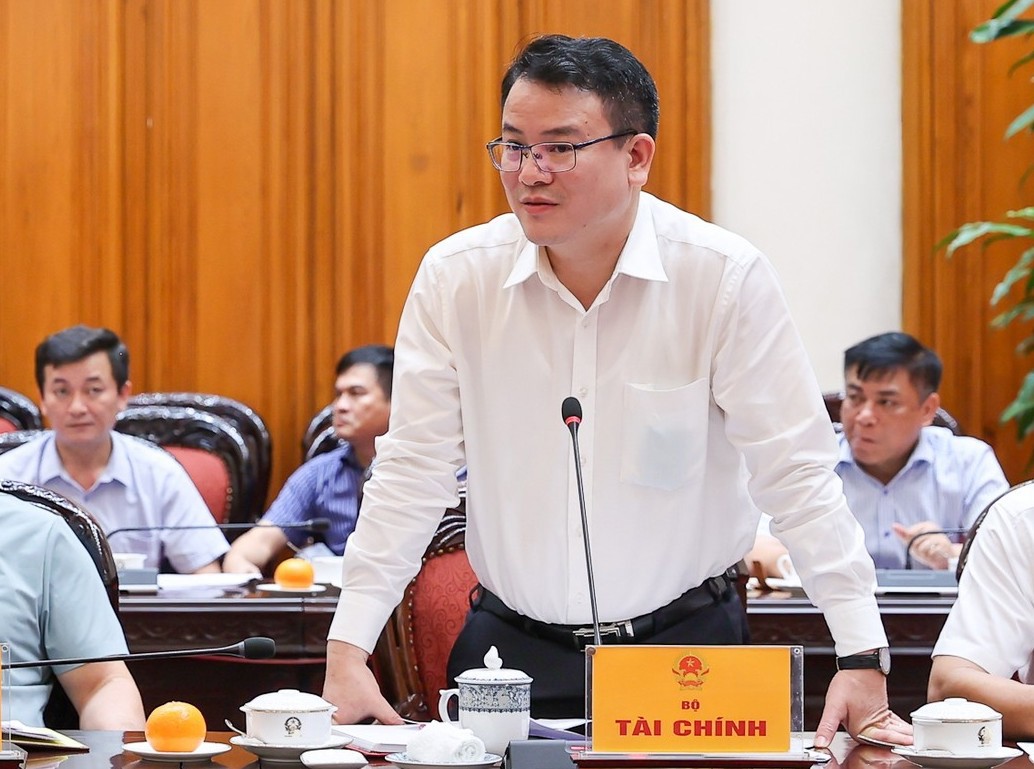 Thứ trưởng Bộ T&agrave;i ch&iacute;nh Trần Quốc Phương ph&aacute;t biểu tại cuộc họp. Ảnh: VGP