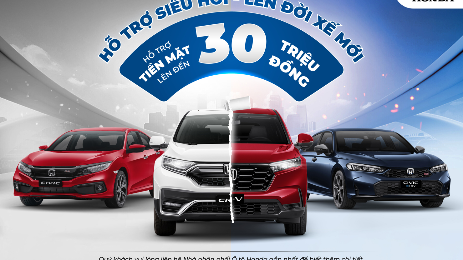 Chương trình áp dụng cho khách hàng bán thành công xe ô tô Honda đã qua sử dụng và lên đời các xe ô tô Honda CR-V, CIVIC, BR-V, HR-V mới.