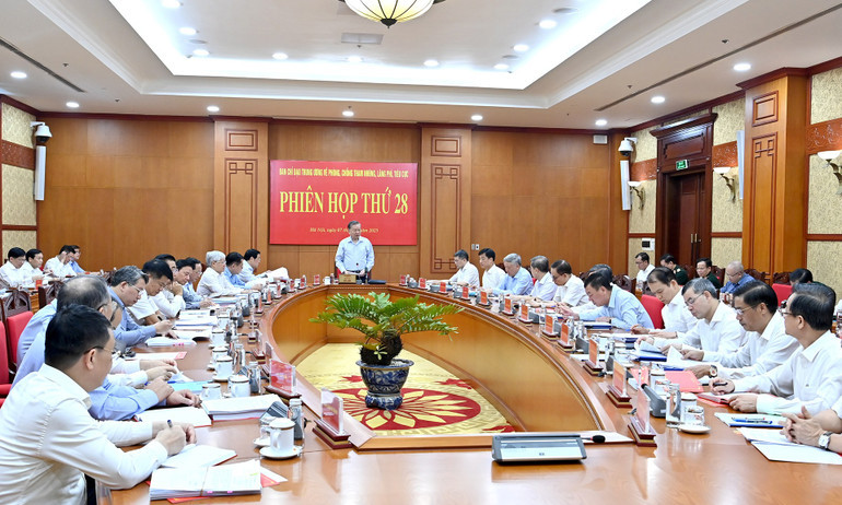 Quang cảnh Phiên họp thứ 28 của Ban Chỉ đạo Trung ương về phòng, chống tham nhũng, lãng phí, tiêu cực. (Ảnh Đăng Khoa). 