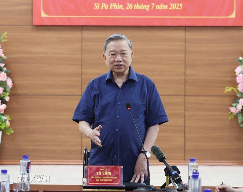 Tổng Bí thư Tô Lâm phát biểu tại buổi làm việc với xã Si Pa Phìn, tỉnh Điện Biên. Ảnh: Thống Nhất/TTXVN. 