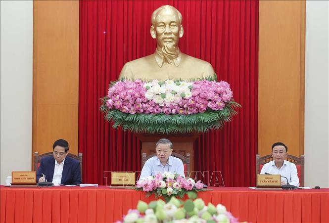 Tổng Bí thư Tô Lâm chủ trì buổi làm việc. Ảnh: Thống Nhất/TTXVN. 